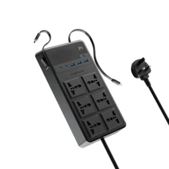 Powerology 6 AC Power Socket With PD20W & QC3.0 Port with USB-C PD20W & Light cable - Black