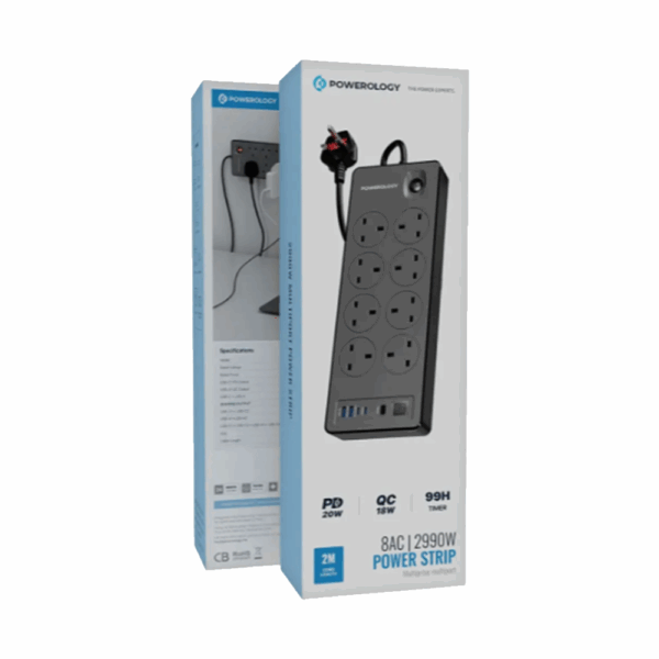 Powerology PD20W QC 3.0 2A + 2 Type C Socket 2M - Black - Image 2
