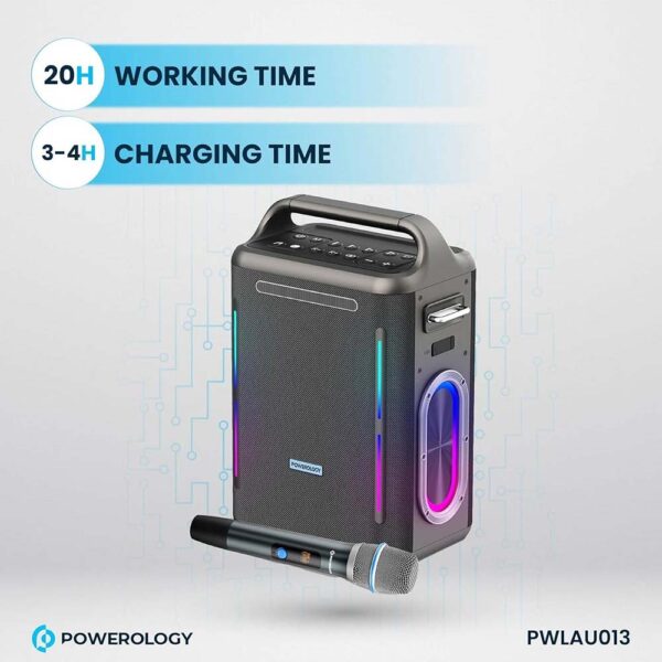 Powerology TWS Karaoke Speaker 200W with Mic and Remote - Silver - Image 2
