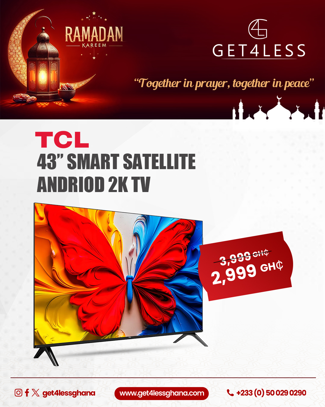 TCL TV 43 Smart Satellite Android 2K FHD QLED