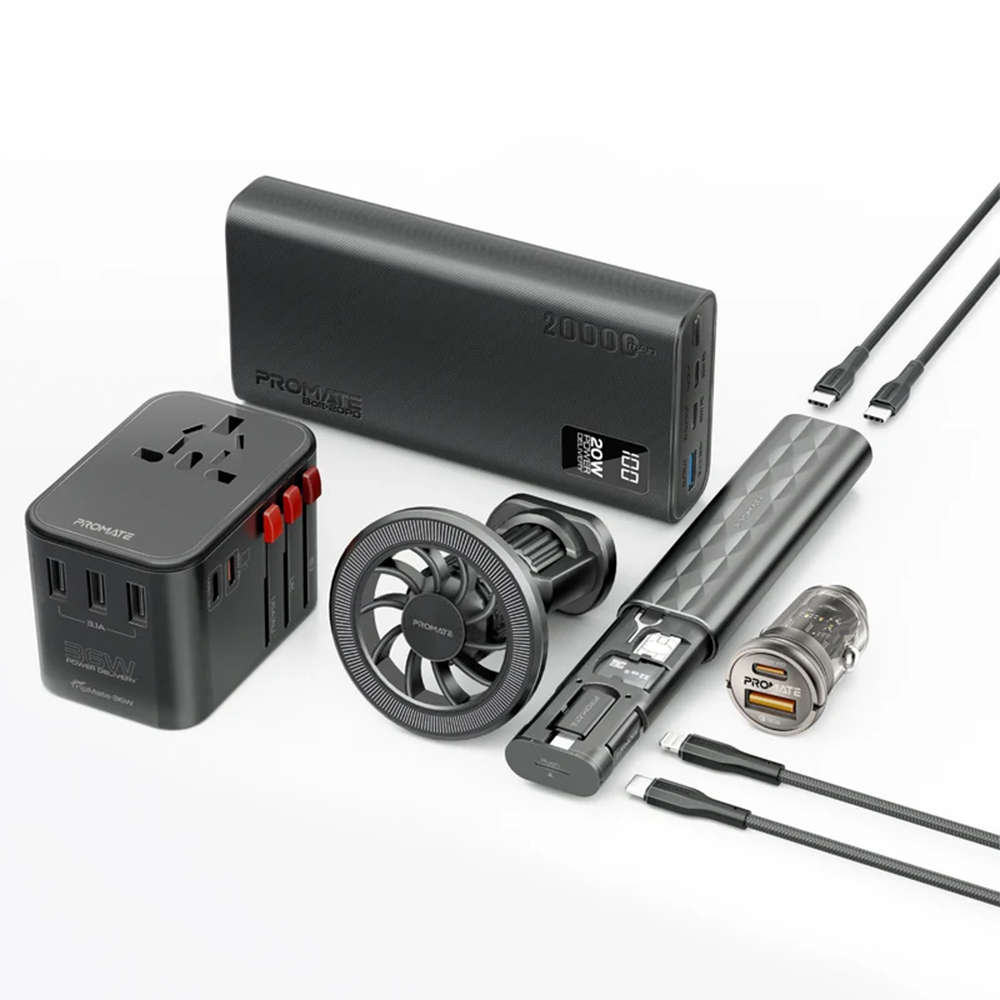 Promate 7 in 1 Portable Essential Electronic Accessories Travel Kit