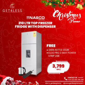 Nasco Fridge Top Freezer 210 Ltr Silver Water Dispenser With Free Kettle And Eldo Pro Power Strip