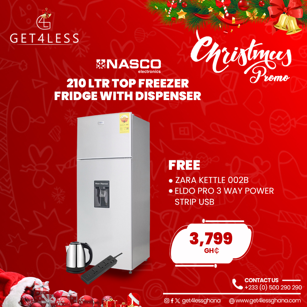 Nasco Fridge Top Freezer 210 Ltr Silver Water Dispenser With Free Kettle And Eldo Pro Power Strip
