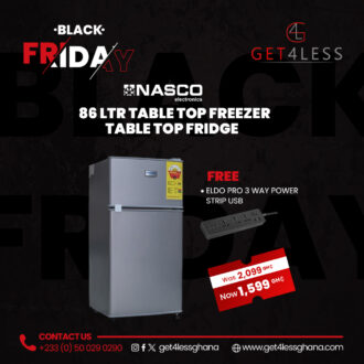 Nasco Fridge Top Freezer Table Top 86 Ltr Black with free Eldo Power Strip