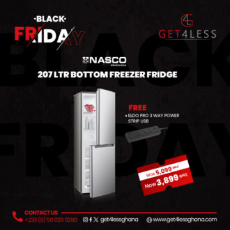 Nasco Fridge Bottom Freezer 239 Ltrs Gross with free Eldo Power Strip