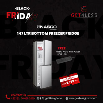 Nasco Fridge Bottom Freezer 147 Ltr Silver with free Eldo Power Strip