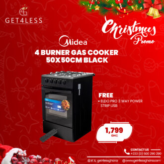 Midea Gas Cooker 4 Burner 50 x 50cm Oven With Free Eldo Pro Power Strip