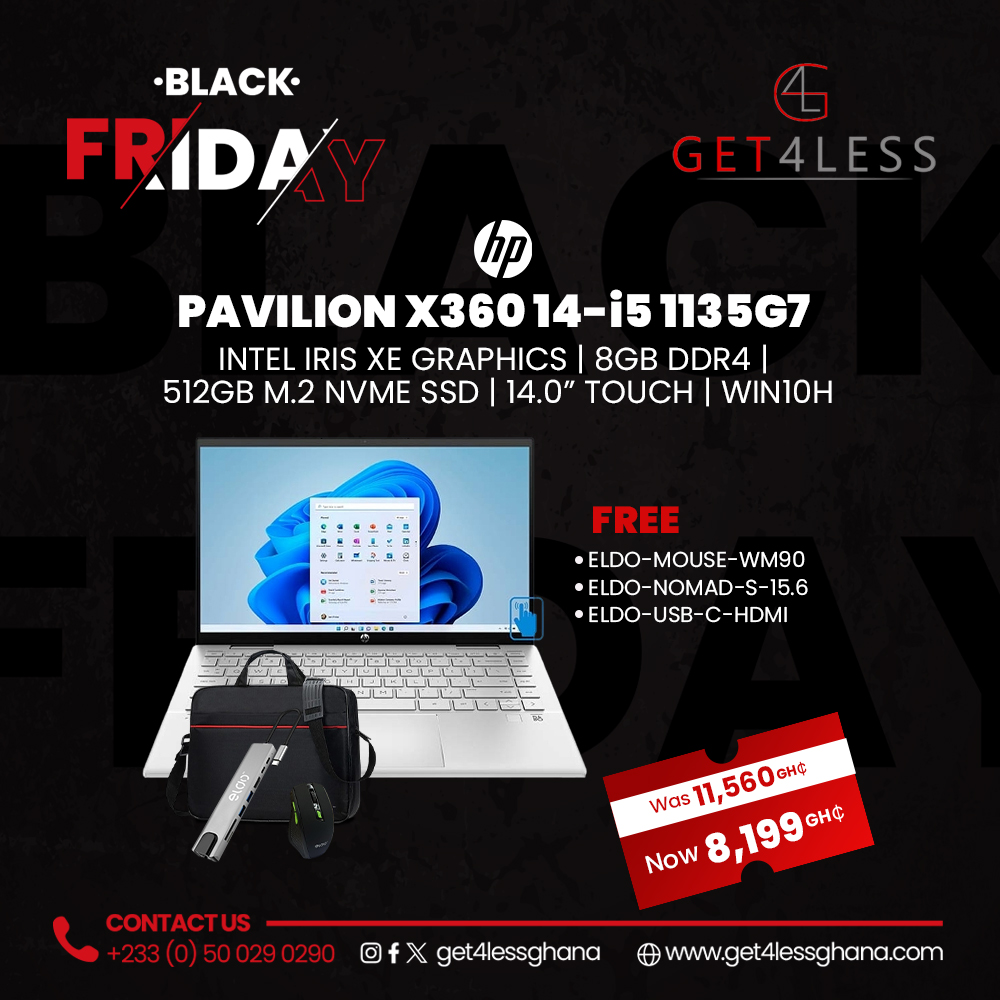 HP Pavilion X360 14 - Core i5 G11 8GB RAM 512 SSD 14" Touch with Free Eldo Pro USB-C To HDMI 8 Port Adapter, Eldo WM90 Mouse and Eldo Pro Laptop Bag 15.6