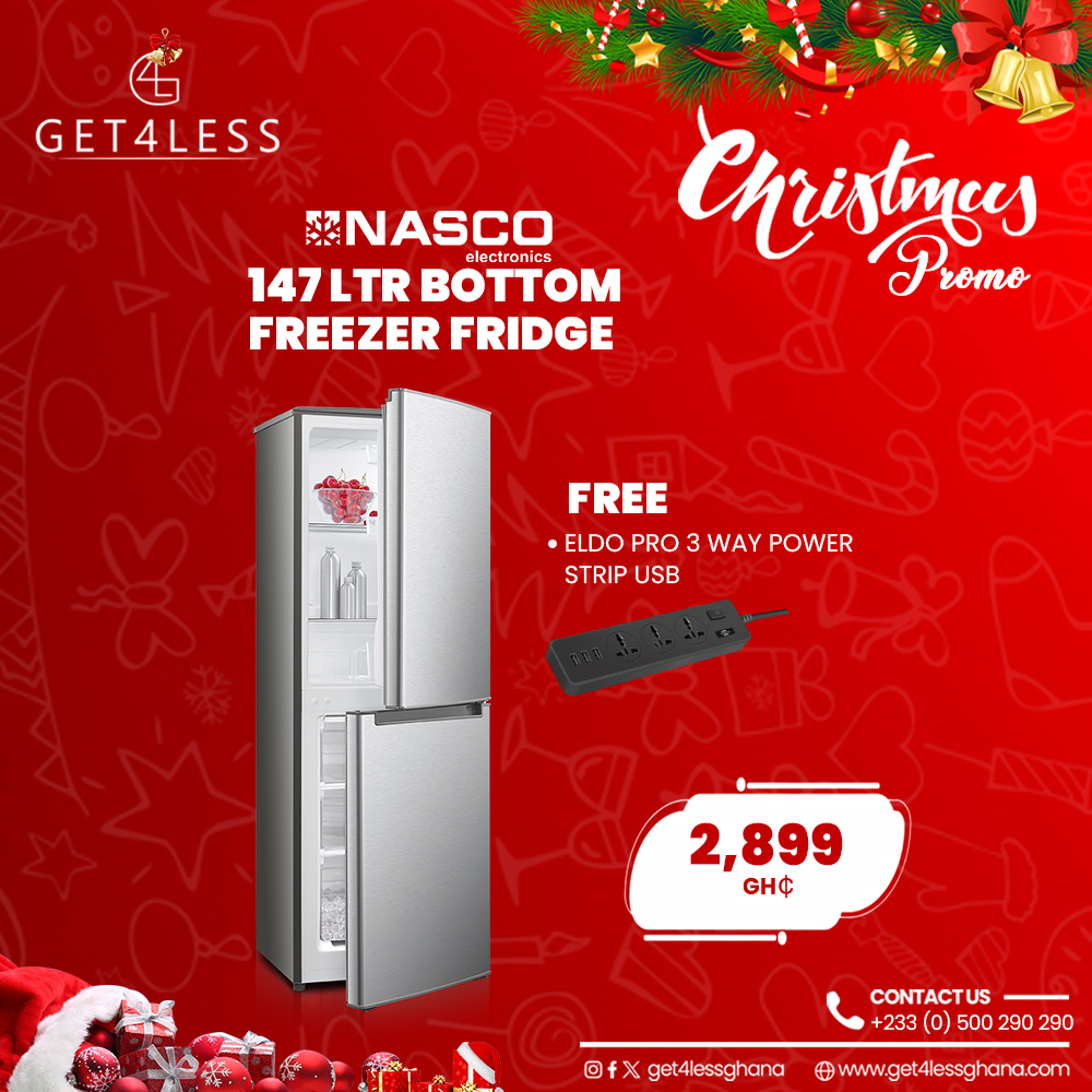 Nasco Fridge Bottom Freezer 147 Ltr Silver With Free Eldo Pro Power Strip