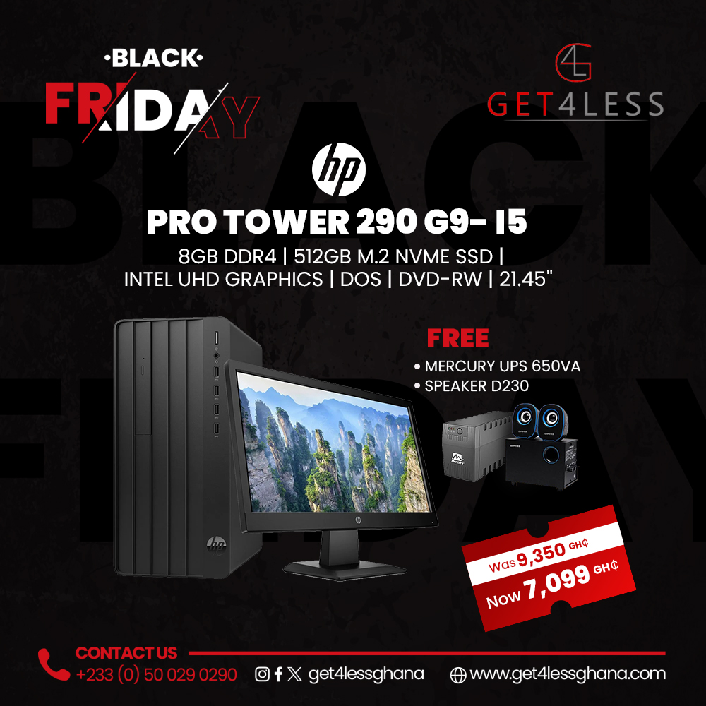 HP Pro Tower 290 G9 i5 12500 8GB DDR4 RAM 512GB SSD Intel UHD Graphics Dos with Free Mercury Mav650Va UPS and D230 Speaker