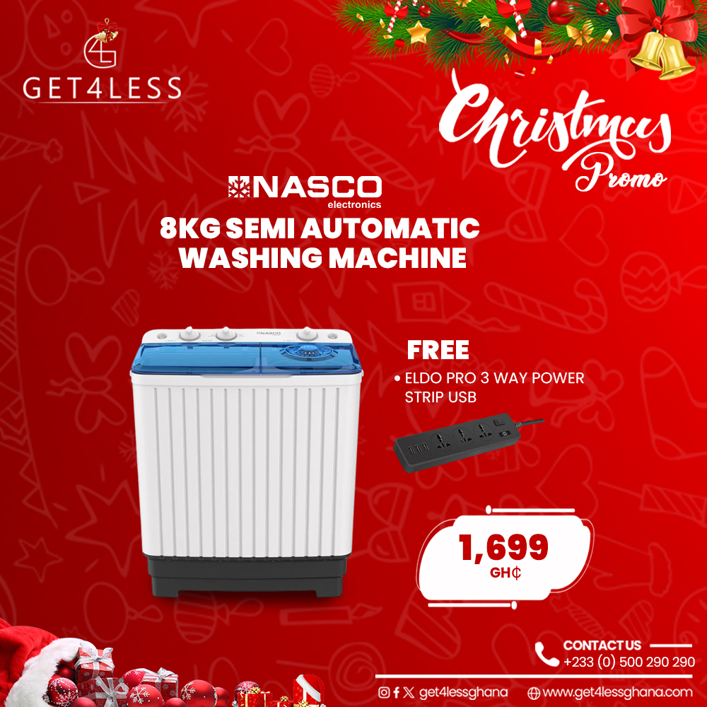 Nasco Washing Machine Semi Automatic 8 Kg White With Free Eldo Pro Power Strip
