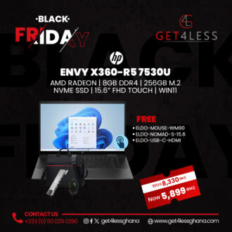 HP Envy X360 R5 7530U 8GB RAM DDR4 256GB SSD AMD Radeon 15.6 Inches Touchscreen Black with Free Eldo Pro USB-C To HDMI 8 Port Adapter, Eldo WM90 Mouse and Eldo Pro Laptop Bag 15.6