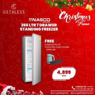 Nasco Standing Freezer 260 LTR Gross 7 Drawer Silver With Free Eldo Pro Power Strip And Zara  Kettle