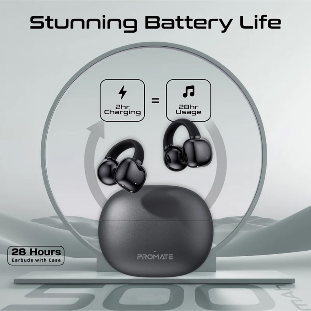 Promate AudioFit Open Ear Clip On TWS Earbuds IntelliTouch - Black - Image 2