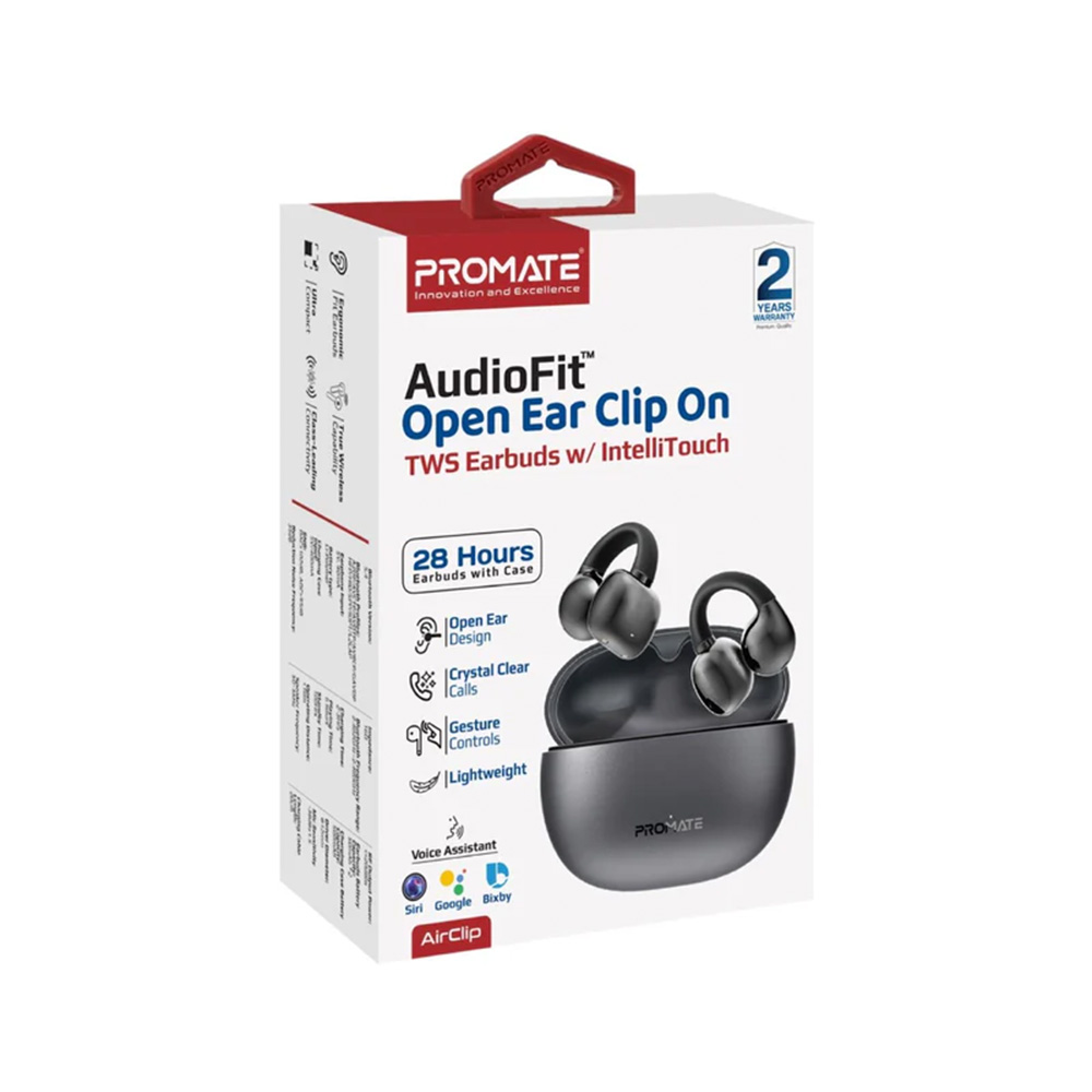 Promate AudioFit Open Ear Clip On TWS Earbuds IntelliTouch - Black - Image 4