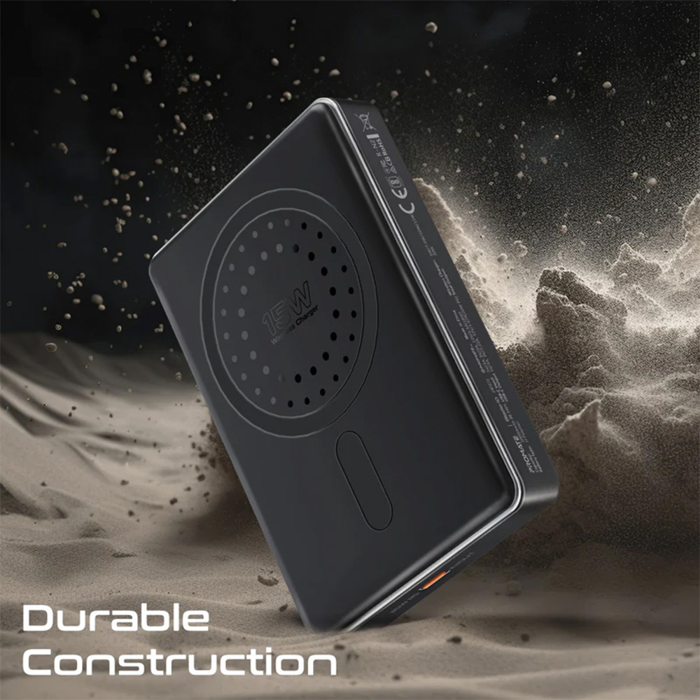 Promate 10000m Ah Ultra-Compact Aluminum Crafted MagSafe Compatible Wireles Charging PowerBank-Black - Image 3