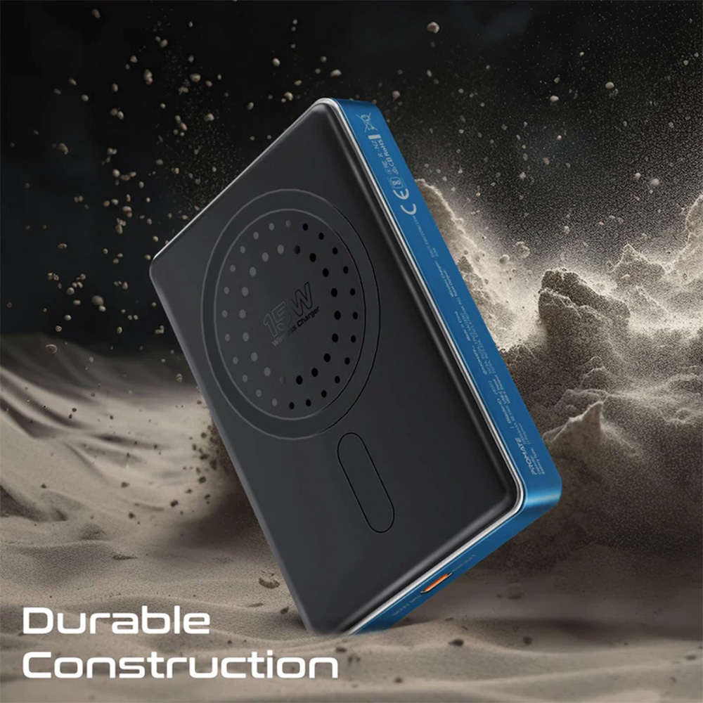 Promate 10000m Ah Ultra-Compact Aluminum Crafted MagSafe Compatible Wireles Charging PowerBank-Blue - Image 2