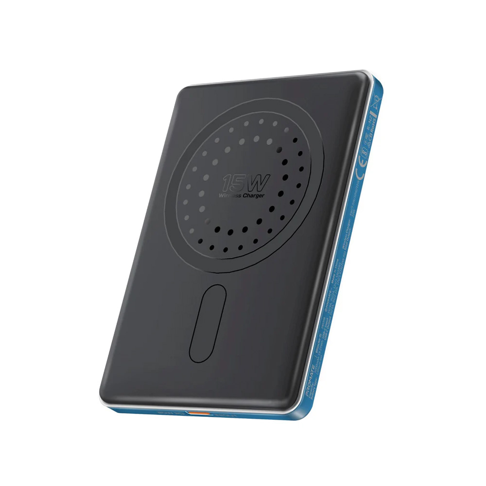 Promate 5000m Ah Ultra-Slim Aluminum Crafted MagSafe Compatible Wireless Charging PowerBank - Blue