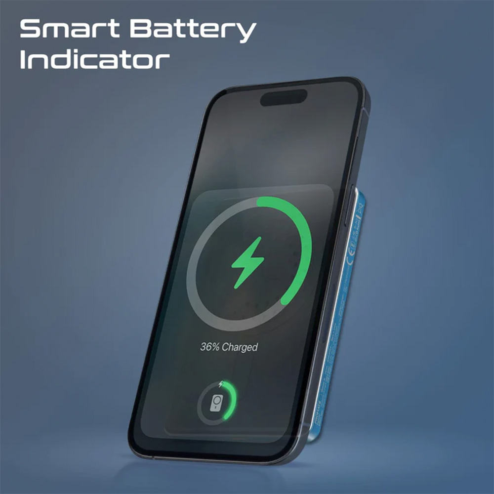 Promate 5000m Ah Ultra-Slim Aluminum Crafted MagSafe Compatible Wireless Charging PowerBank - Blue - Image 2