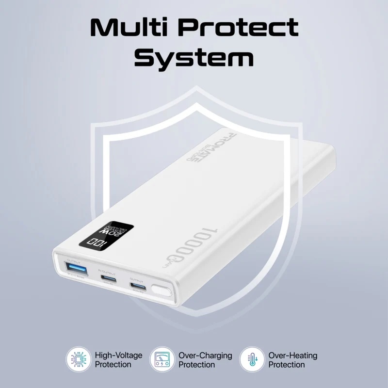 Promate 10000mAh Slim Power Bank with 20W PD USB-C White - Image 5