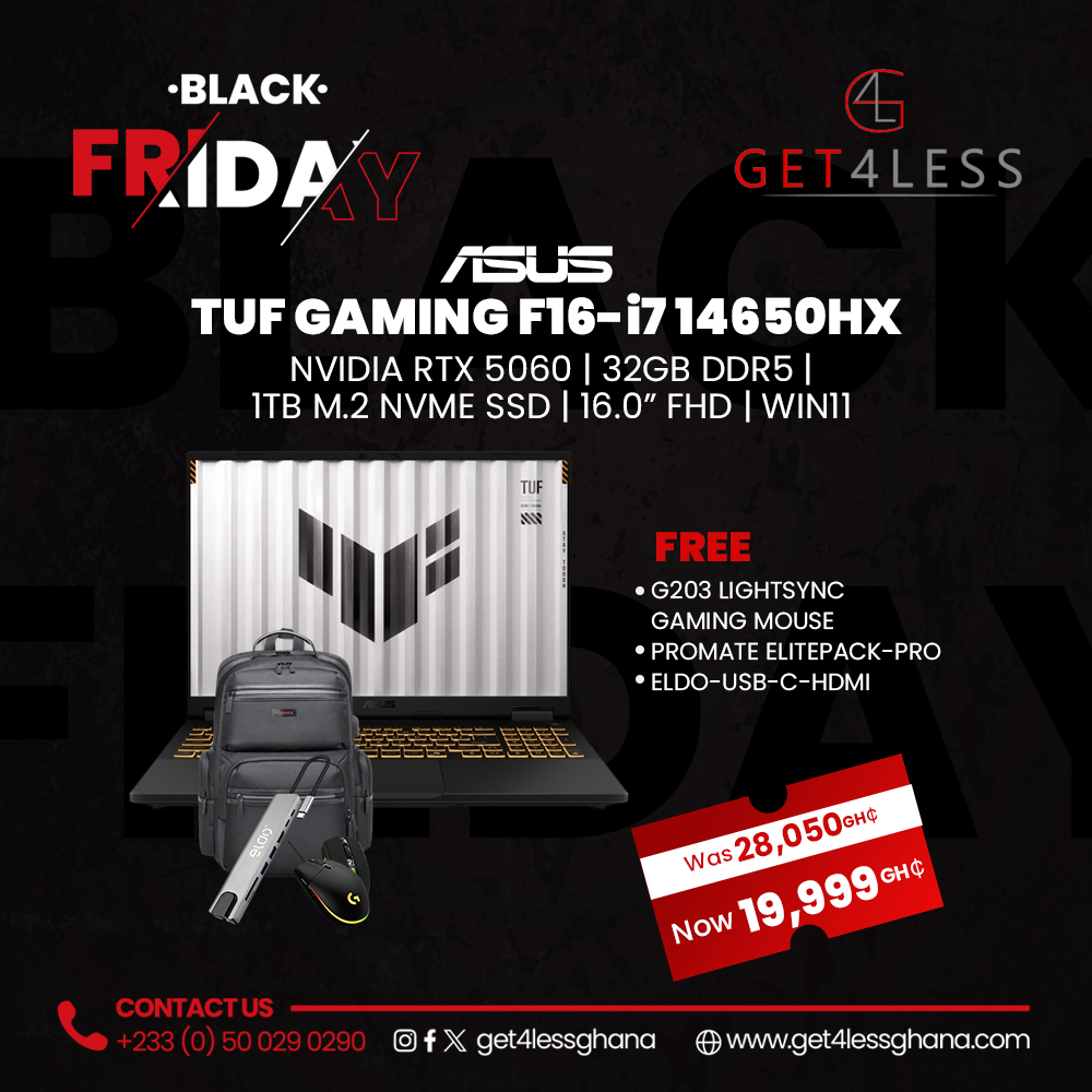 ASUS TUF Gaming F16 Core i7 14650HX 32GB DDR5 1TB SSD NVIDIA RTX 5060 16" FHD Free Logitech Mouse, Promate Bag, Eldo Pro USB-C