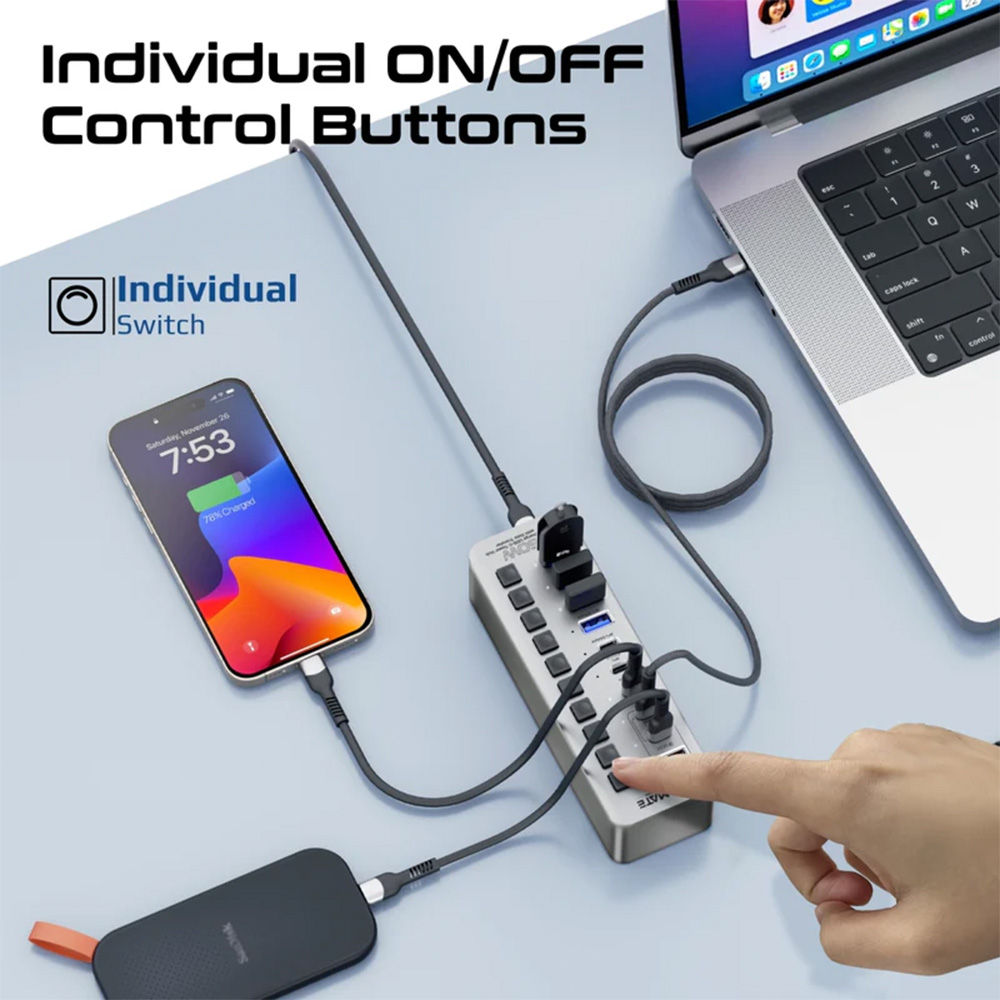 Promate Fast Charge Multi-port USB-C Tower Hub with 5Gbps Data Transfer - Image 3