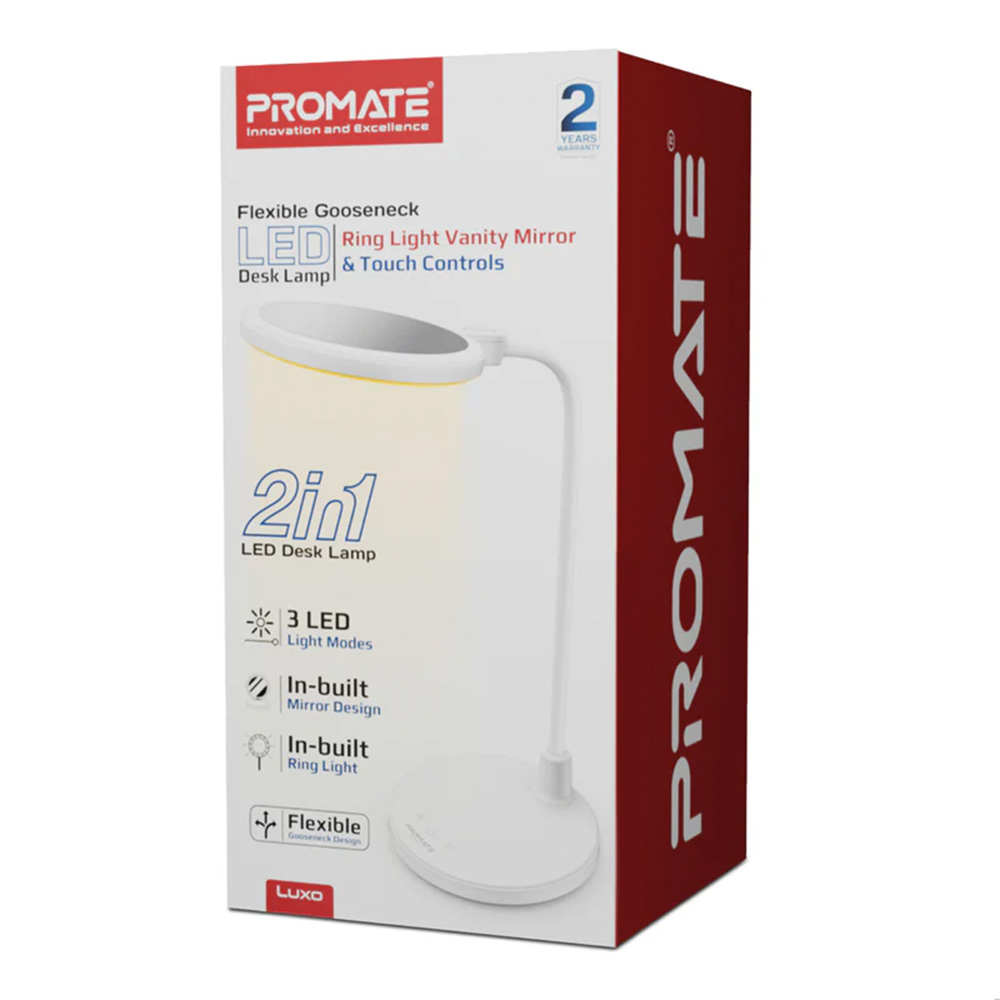 Promate Flexible Gooseneck LED Desk Lamp with Ring Light Vanity Mirror and touch controls - Image 6