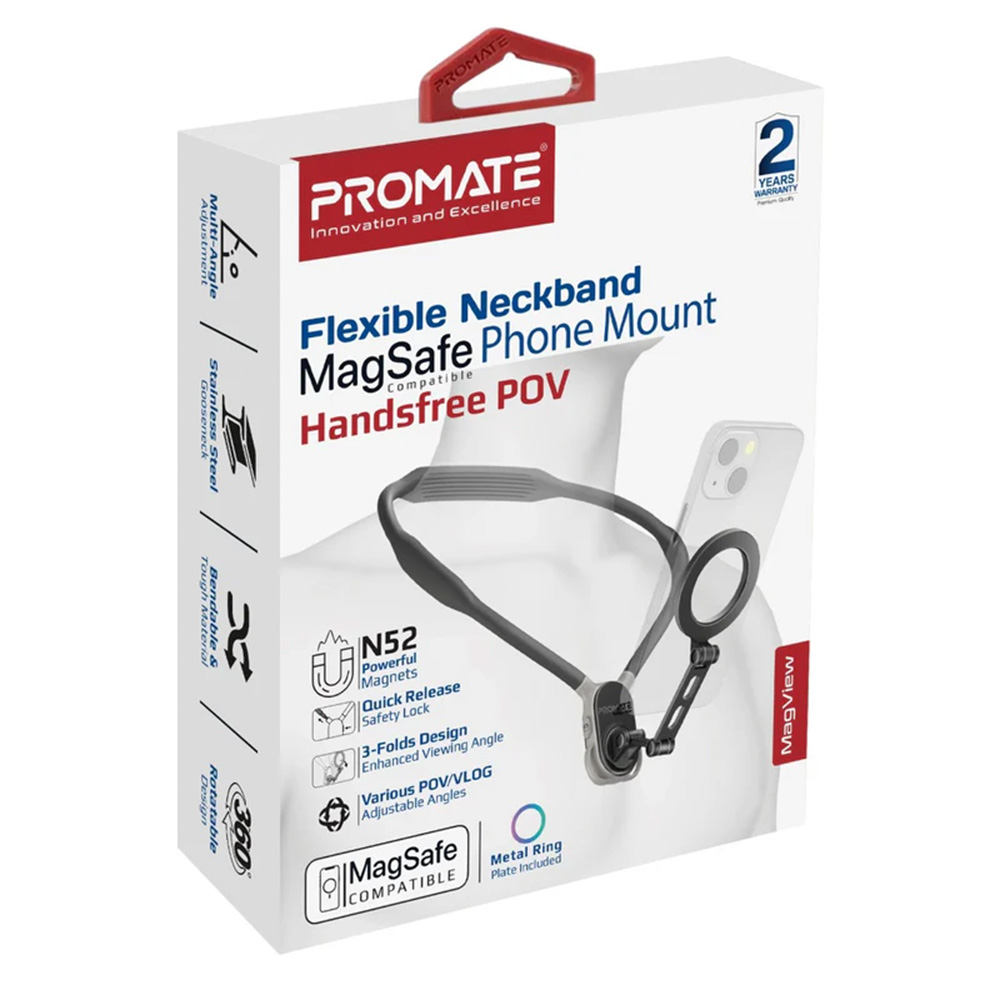Promate Flexible Neckband MagSafe Compatible Phone Mount for Handsfree POV - Image 4