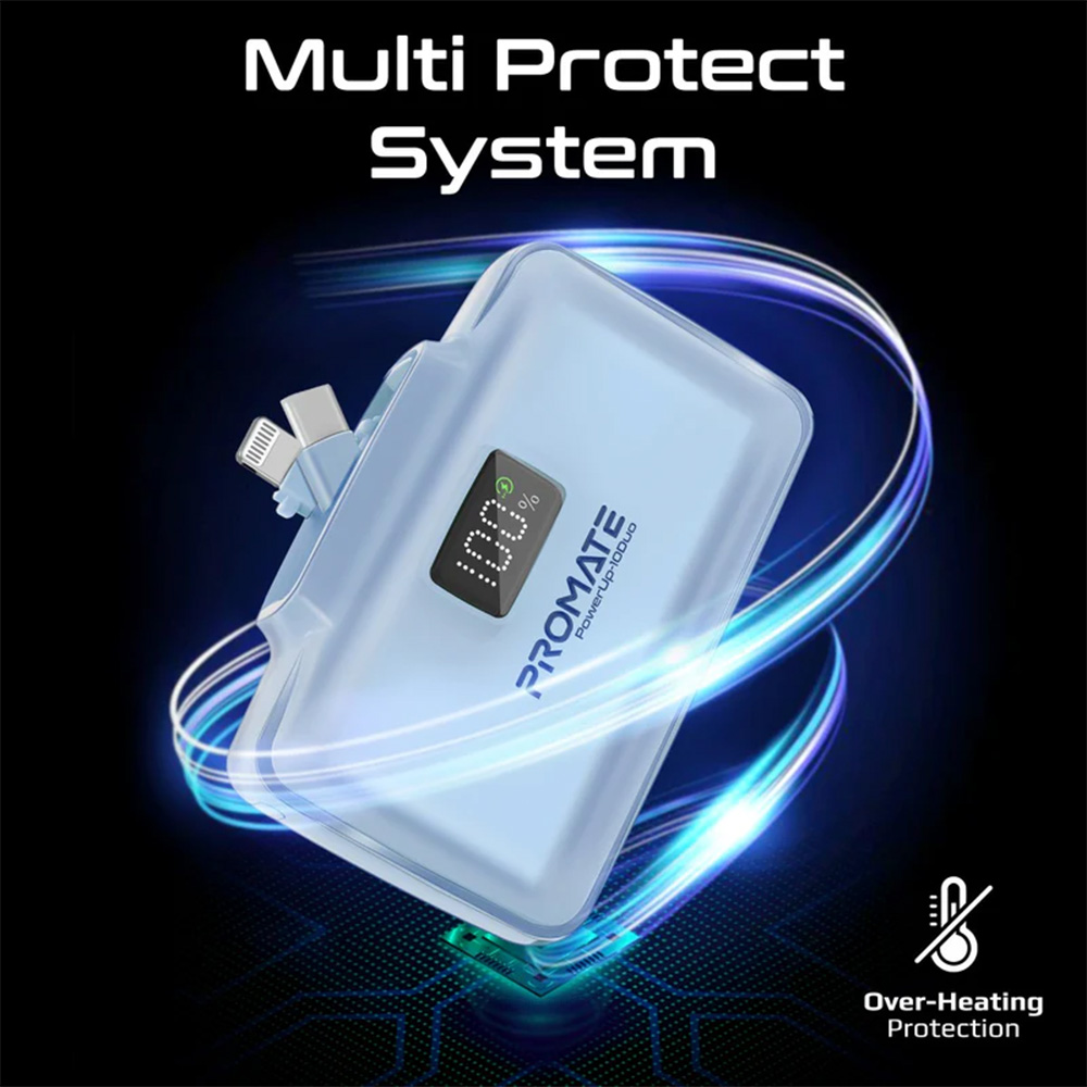 Promate 10000mAh UltraCompact Fast Charging Power Bank with Dual folding USB-C & Lightning Connector - Blue - Image 2