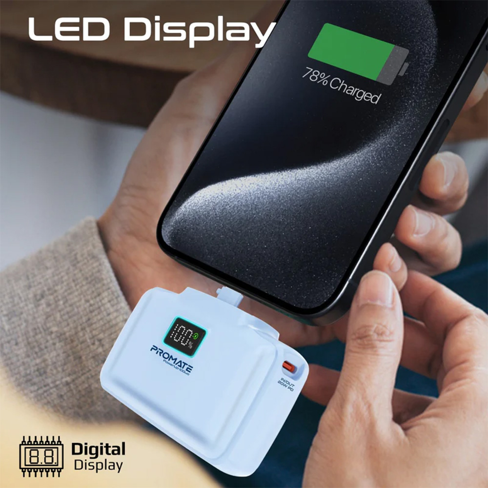 Promate 10000mAh UltraCompact Fast Charging Power Bank with Dual folding USB-C & Lightning Connector - Blue - Image 3