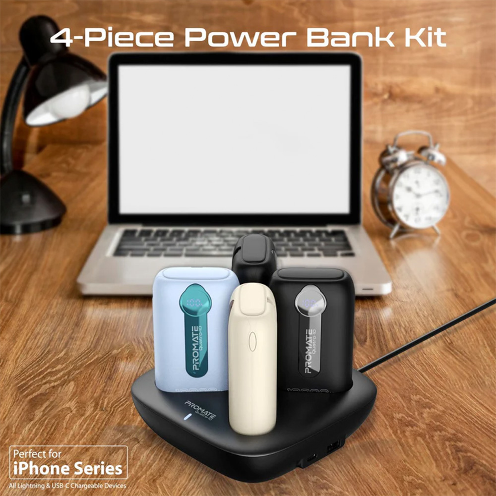 Promate 4-Piece 10000mAh Power Bank Charging Set with In-Built USB-C and Lightning Cables - Image 3