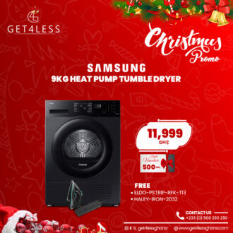 Samsung 9KG Heat Pump Tumble Dryer - Black with Free Eldo Power Strip, Haley Steam Iron and GHc 500 Gift Voucher