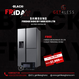 Samsung Fridge Side By Side 635Ltr Silver Watrer Dispencer with free Midea microwave 20 ltr and Haley personal scale
