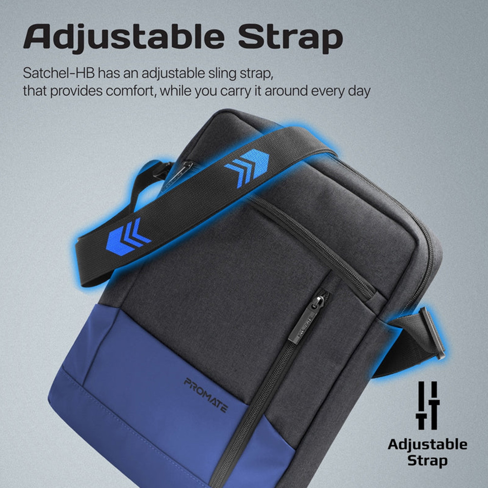 Promate Accented 13.3 Laptop and Tablet Handbag with Mulple Pocket-Blue - Image 2