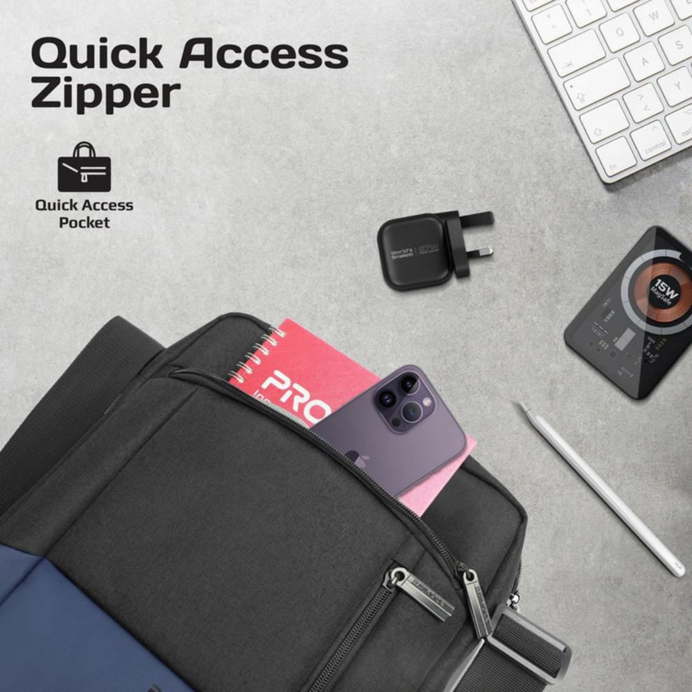 Promate Accented 13.3 Laptop and Tablet Handbag with Mulple Pocket-Blue - Image 3