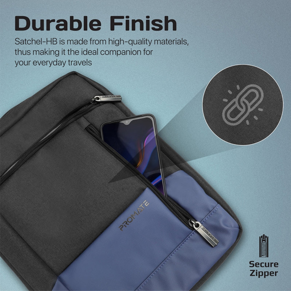 Promate Accented 13.3 Laptop and Tablet Handbag with Mulple Pocket-Blue - Image 4