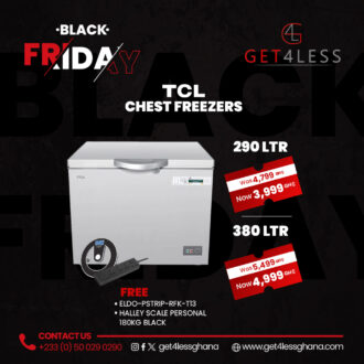 TCL Freezer 290 Litres White with Free Haley Scale 180KG and Eldo Power Strip