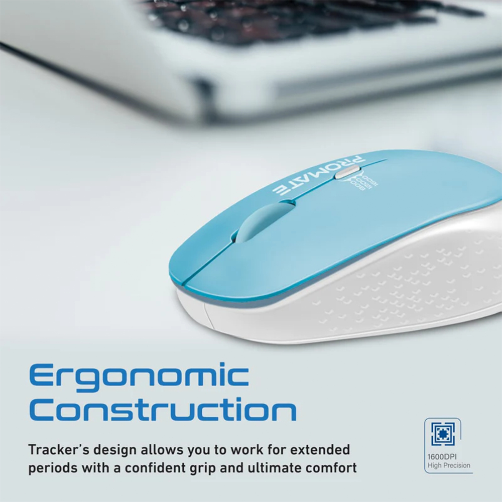 Promate 1600DPI MaxComfort Ergonomic Wireless Mouse - Blue - Image 3