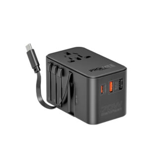 Promate 70W GaN Travel Adapter with Retractable Built-in USB-C Cable
