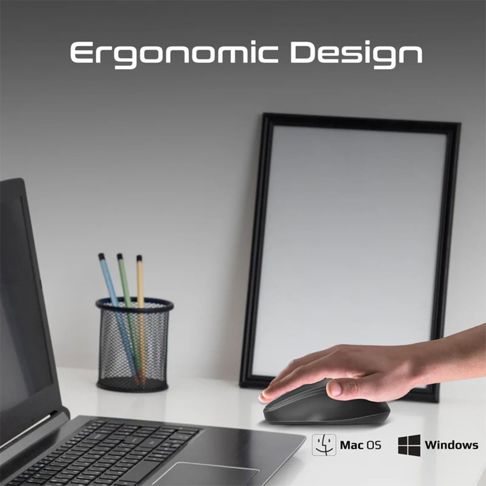Promate EZGrip Ergonomic Wireless Mouse - Black - Image 2