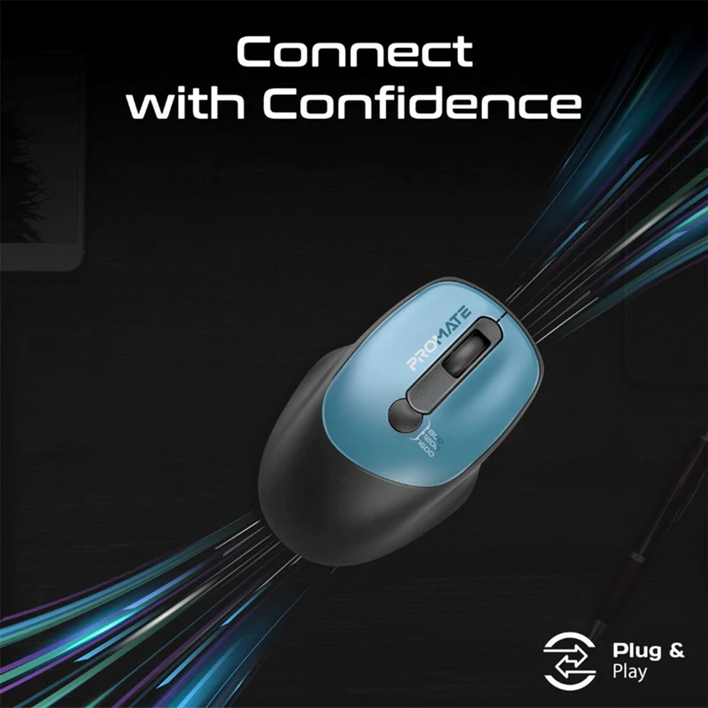 Promate EZGrip Ergonomic Wireless Mouse - Blue - Image 3
