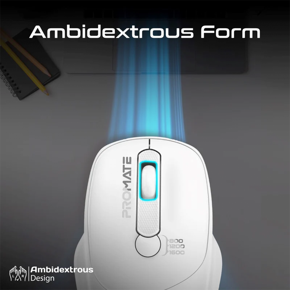 Promate EZGrip Ergonomic Wireless Mouse - White - Image 3