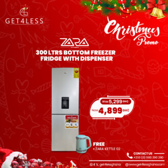 Zara Fridge Bottom Freezer 300 Ltrs Water Dispenser Silver With Free Kettle