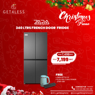 Zara Fridge French Door 340 Ltrs Net Silver With Free Kettle And Eldo Pro Power Strip