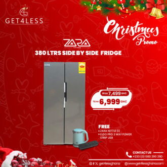 Zara Fridge Side By Side 380 Litres Net Silver With Free Kettle And Eldo Pro Power Strip
