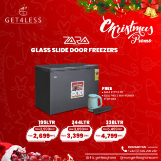 Zara Freezer 195 Ltrs Glass Slide Door lock Light Silver With Free Kettle And Eldo Pro Power Strip