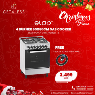 Eldo Gas Cooker 4 Burner 60x60cm Silver Oven Grill Rotisserie With Free Haley Scale Personal