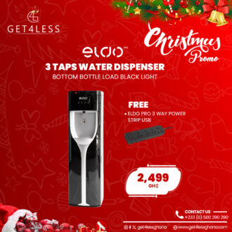 Eldo Water Dispenser Bottom Bottle Load 3 Taps Black light With Free Eldo Pro Power Strip