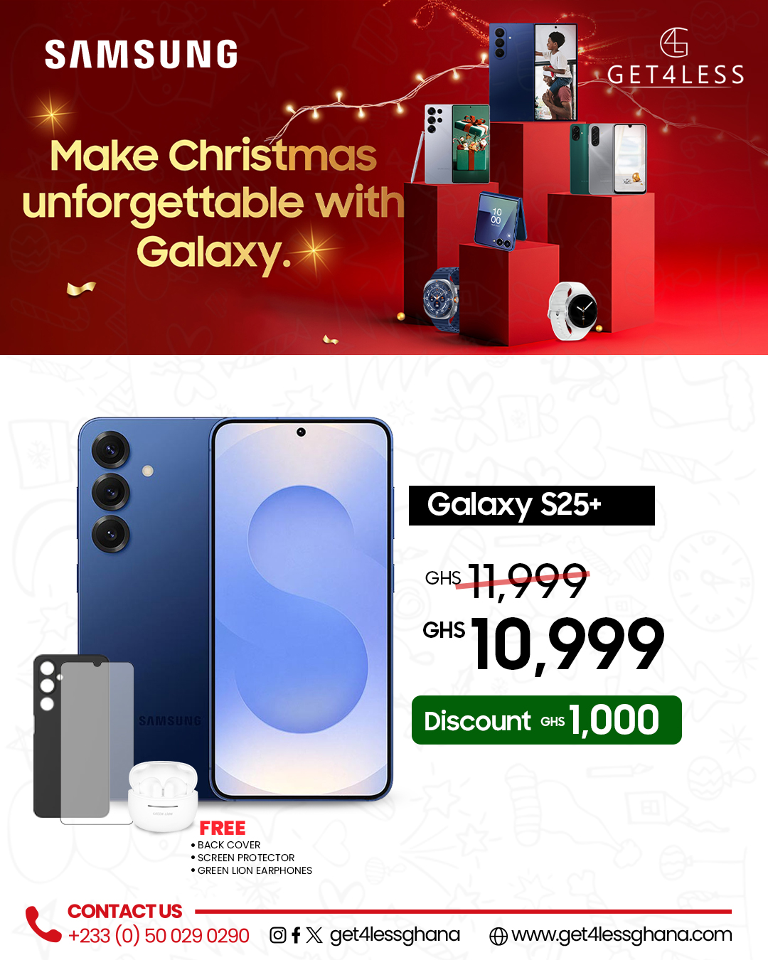 Samsung Galaxy S25 12GB RAM 256GB with Free Cover, Protector and Green lion Earbuds