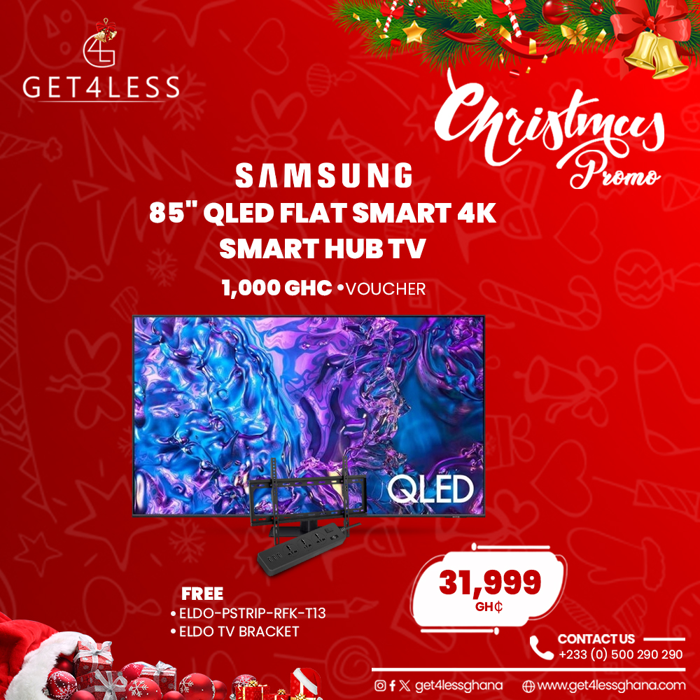 Samsung QLED 85 Flat Smart 4K Smart Hub with Free Eldo Power Strip, TV Bracket/GHc1000 Gift Voucher